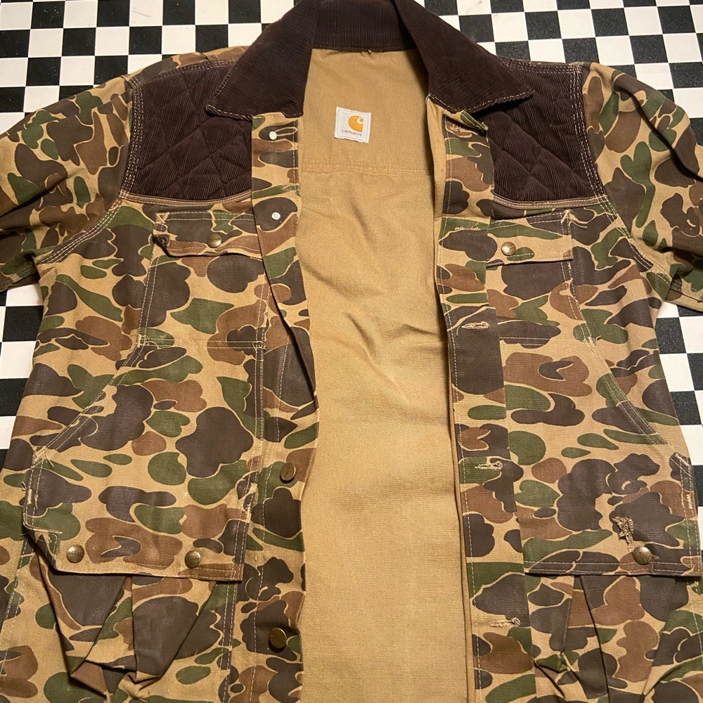 Carhartt Men's L Duck Camo Hunting Jacket CU253 Very Good Vintage Condition